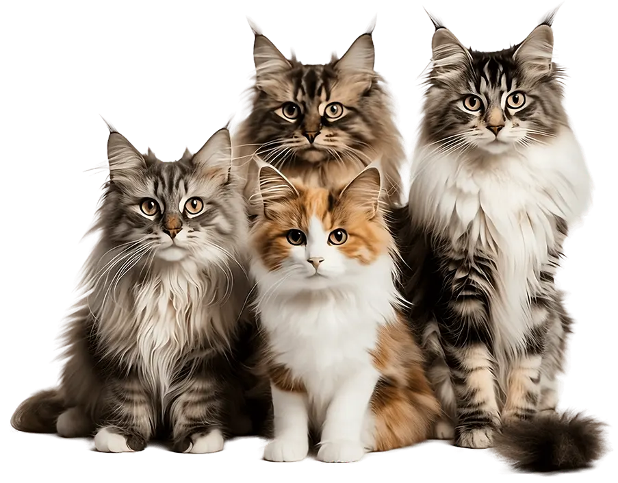 Des chats des forets norvegiennes de differentes tailles